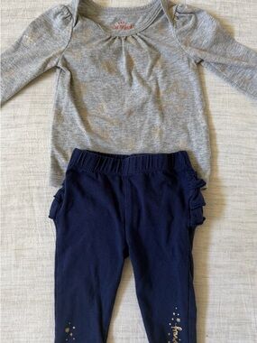 Cat & Jack Gray Star Shirt with Navy Hooray Ruffle Leggings